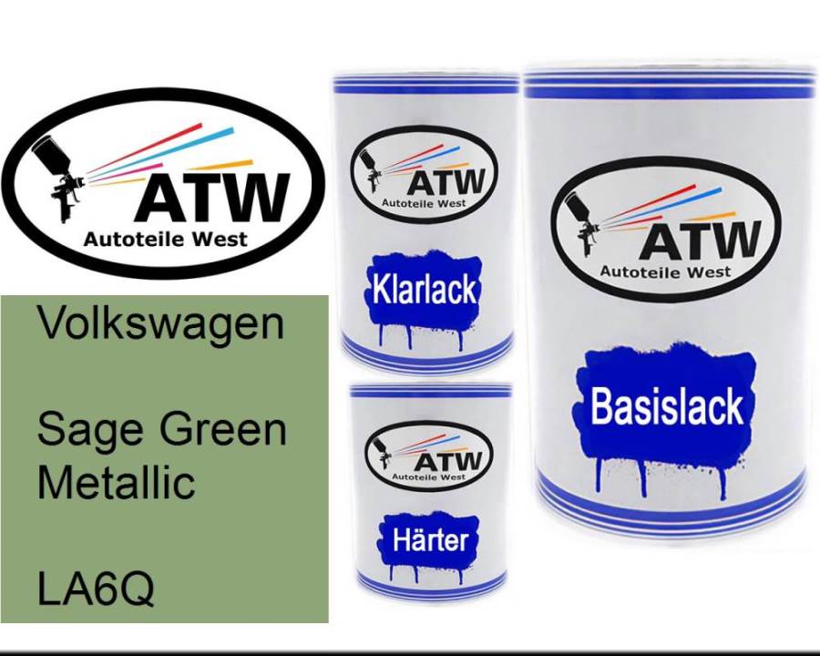 Volkswagen, Sage Green Metallic, LA6Q: 500ml Lackdose + 500ml Klarlack + 250ml Härter - Set, von ATW Autoteile West.